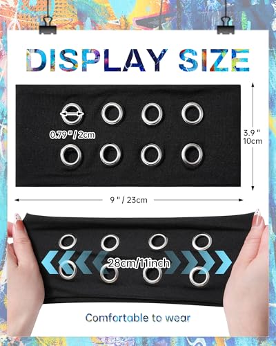 AWAYTR Women Hollow Out Eyelet Elastic Headband Y2K Wide Grommet Hairband Punk Grunge Wide Band for Girls (Black/Coffee/Gray, One size) - color: Black/Coffee/Gray