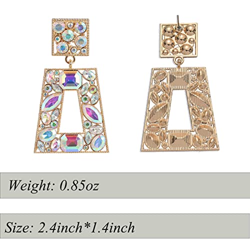 Rhinestone Rectangle Statement Earrings Colorful Crystal Geometric Drop Dangle Earrings for Women Prom Party - color: ab