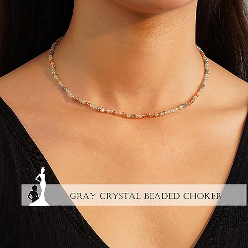 JSJOY Tiny Crystal Beaded Choker Necklaces for Women Colorful Beaded Necklace Dainty Choker Necklaces Simple Boho Jewelry Gifts for Teens Handmade Shining Bead Necklaces Gifts - color: Blue