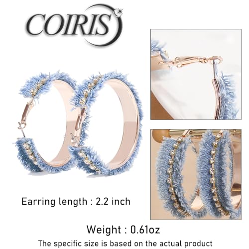 Coiris Bohemian Statement Dangle Earrings for Women Denim Leather Shells Pearl Polygonal Leaf Circle Drop Earrings for Women - style: Rhinestone-B