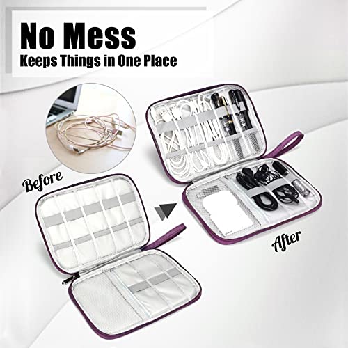CILLA Travel Cord Organizer Case, Portable Waterproof Storage Bag for Charger, Cord, USB, Power Bank, Earphone, SD Card, Travel Essentials - color: single-purple