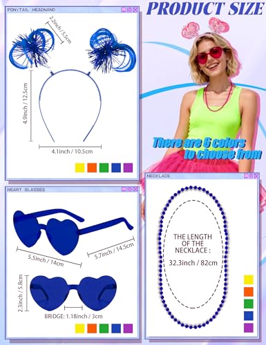 80s Tutu Costume Accessories Set for Women, Tutus Skirt Ponytail Headband Necklace Sunglasses, Party Halloween - color: Blue