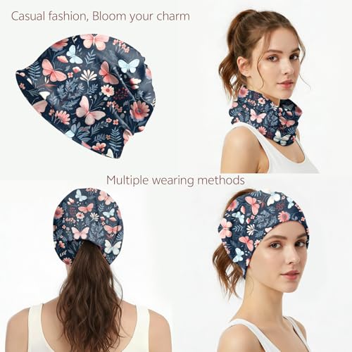 Chemo Caps Slouchy Beanie Hat Stretch Cancer Head Wraps Turban Sleep Headwear Scarf for Women Girls Men - color: I-7-butterfly Flower