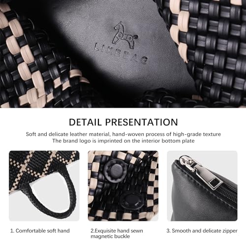 Woven Tote Bag Womens Purse Vegan Leather Shoulder Handbags Fashion Summer Beach Tote Bags Large Travel Totes - color: Black-a