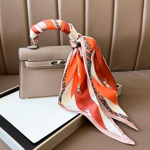 Hair Scarf for Women - 53"x5.3" Purse Scarf, Extra Long Satin Wrap, Versatile Belt & Boho Neck Accessory - color: Orange Horse