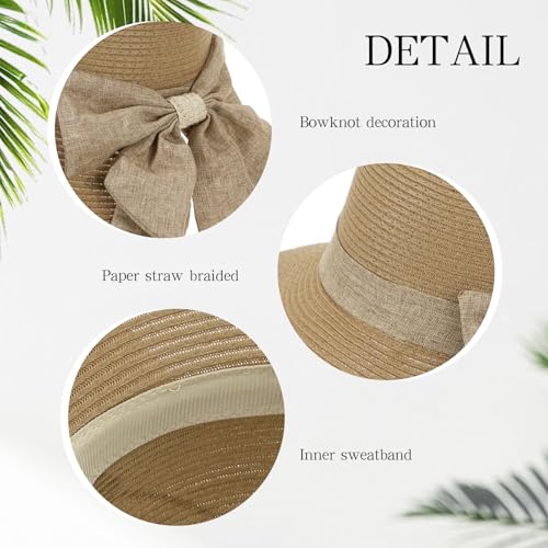 Beach Hats for Women Summer Straw Sun Hats Wide Brim Hat Foldable Packable for Travel Vacation - color: Khaki