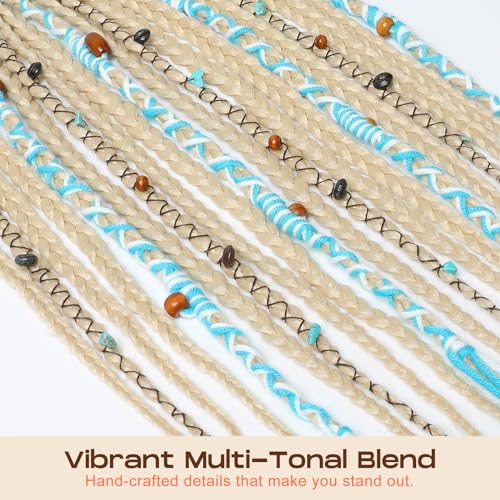SEIKEA Boho Braided Ponytail Extension on Hair Tie, 16" Full Volume Lightweight Viking Dreadlock Ponytail Braid in Dreadlock Extensions with Beads and Shells, Festival Hair Accessories for Women Girls - color: Platinum with Aqua Pop