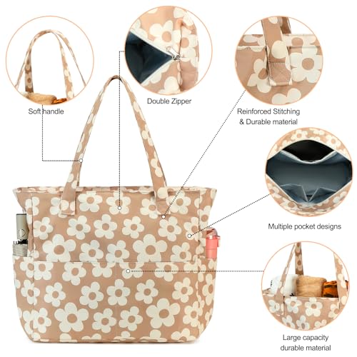 Bluboon Waterproof Beach Tote Pool Bags for Women Ladies Extra Large Carry On Bag With Wet Compartment for Weekender Travel - color: Beige Floral 157