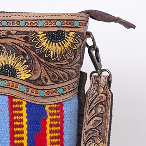 Merbaa Women Handtooled woolen saddle blanket hand woven Crossbody Bag - color: Blue