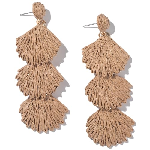 Boho Raffia Earrings Starfish Shell Seashell Dangle Drop Earrings Cute Statemnet Trendy Jewelry Summer Beach Outfits for Women - color: Sand, size: Shell