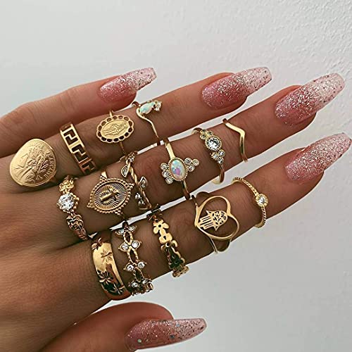 15Pieces Stackable Knuckle Ring Set.Vintage Rhinestone Stacking Joint Ring Midi Finger Rings for Women