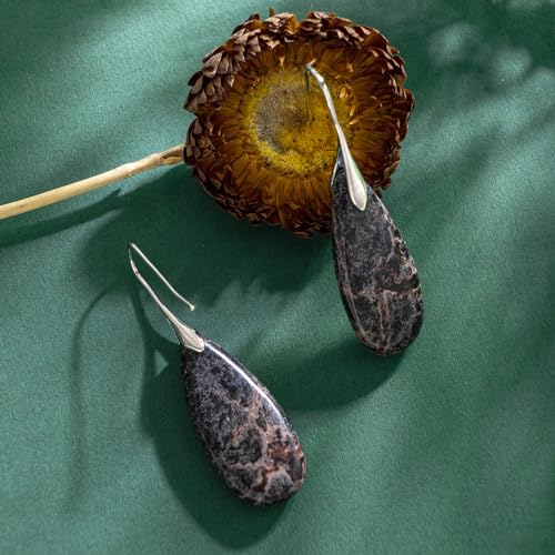SELOVO Stone Fishhook Dangle Drop Earrings Statement Earrings for Women Stone - color: Dark Gray-Silver Color Hook