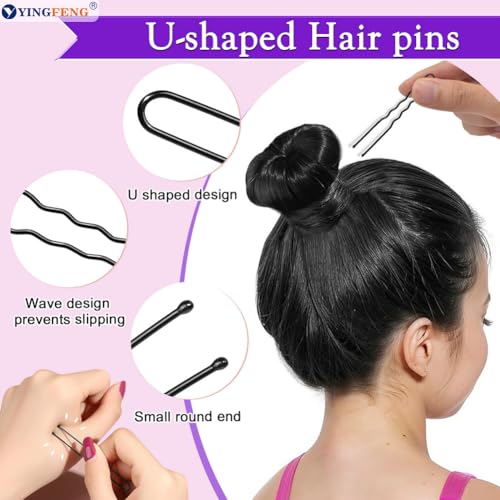 YINGFENG 134 Pcs Black Hair Bun Maker Kit for Kids Small - 4 Hair Donuts for Buns, 20 Hair Nets for Buns, 100 U Shaped Bobby Pins, 10 Hair Bands, for Girls, Ballet Dance, Hair Accessories for Women - color: black, size: Small