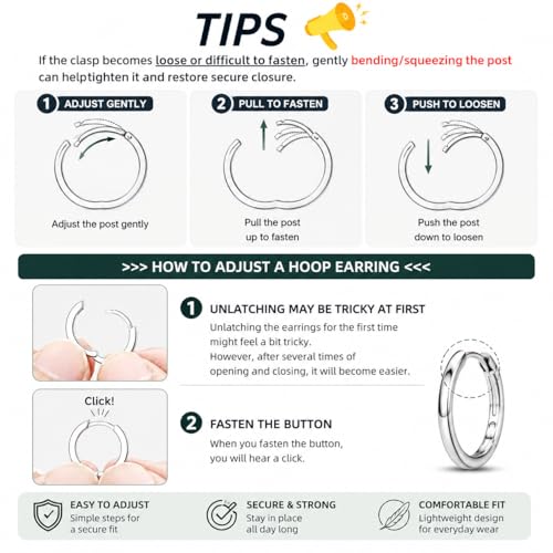 925 Sterling Silver Huggie Hoop Earrings for Women Men, Hypoallergenic Small Sleeper Hoop Earrings for Sensitive Ears, Lightweight Tiny Cartilage Helix Tragus Hoops 6mm 8mm 10mm - size: silver 10mm