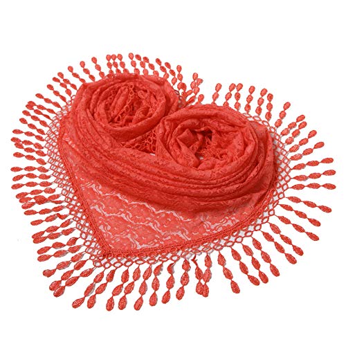 Cindy & Wendy Floral Embroidered Lace Triangle Scarf for Women - color: Coral