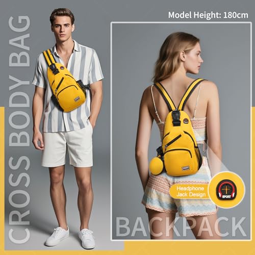 Convertible Sling Bag with Coin Pocket, 7.9" Tablet Crossbody Mini Backpack with Headphone Jack Casual Pack for Women Men Travel, Yellow - color: Yellow, size: Small
