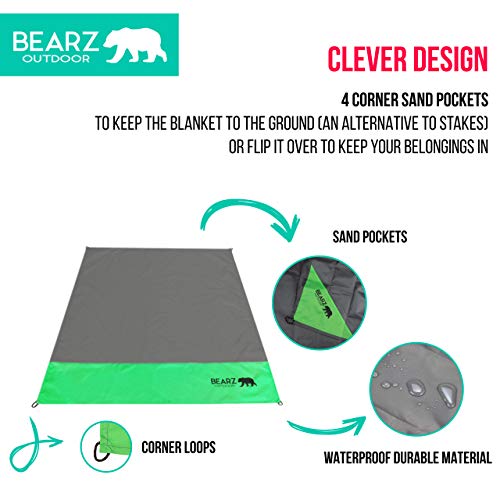 Pocket Blanket - Beach Blanket Waterproof Sandproof, Picnic Blankets Waterproof Foldable, Lightweight & Compact for Hiking, Camping, Travel, Festival Accessories - color: Shamrock Green