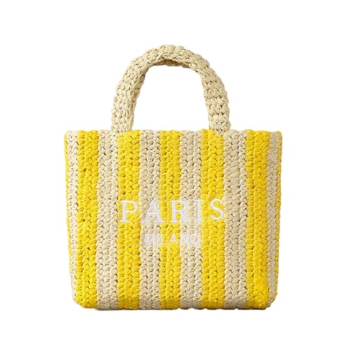 Straw Beach Bag for Women Summer Woven Tote Bag Packable Straw Purses and Handbags for Vacation Holiday - color: S-yellow