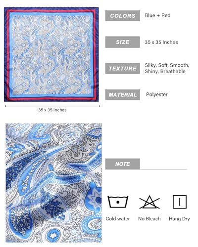 AWAYTR 35” Satin Head Scarf for Women Like Silk Scarf for Hair Scarf Satin Hair Bandana Women Headscarf Hair Wrap Scarf Neck - color: Blue + Red