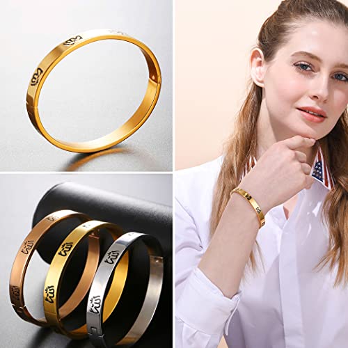 U7 Allah Necklace for Women/Men, 18K Gold Plated Square/Oval/Coin/Heart/Crescent Moon Islamic Pendant Necklace Muslim Jewelry with Chain - color: 10.Bangle Rose Gold