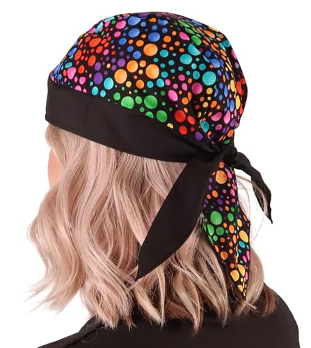 Sparkling EARTH - American Made Skull Caps Doo Rags Do Rag Durag Headwrap Head Wraps Skullies - Made in The USA! - color: Multi-colored Dots on Black Skull Cap