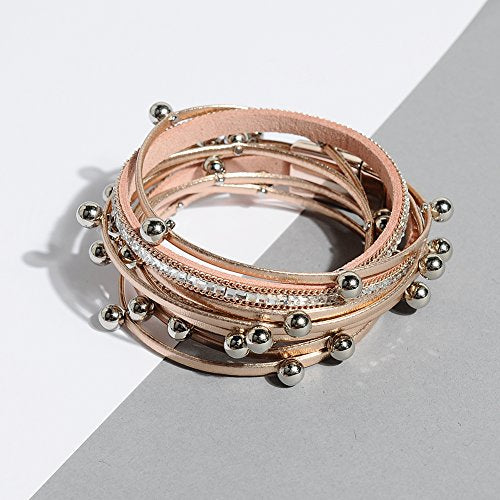 Artilady Leather Wrap Bracelets for Women - Pearl Bracelets Handmade Clasp Bangle Bracelet with Beads Jewelry Gift for Women and Mother - style: Rose Gold