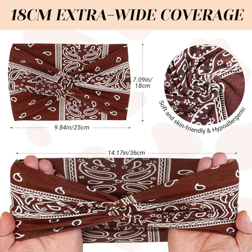 Wide Headbands for Women's Hair, 4 Pcs Hair bands – Vintage Turban Elastic Head Bands Adult Women Soft Head Wraps Knotted for Yoga & Workout – Summer Fashion Hair Accessories (brown) - color: brown