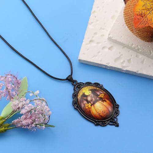 Halloween Gothic Witch Necklaces Cross Glass Pendant Necklace for Women Punk Vintage Black Dark Oval Cameo Necklace Witch Emo Necklaces Halloween Jewelry Witch Accessories 2025 - style: Bat Pumpkin