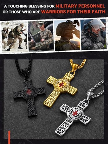 FaithHeart Knights Templar Necklace for Men, Christian Necklace for Men Stainless Steel Pendant Neckalces Christian Gifts with Gift Box - color: 02. Cross-Black