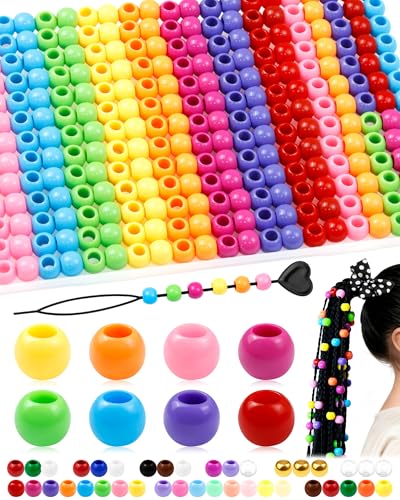 FIVEIZERO 260PCS Large Hole Hair Beads, 10x12mm Acrylic Pony Beads for Hair Braids, Bulk Pack - Mixed Colors for Bracelets & DIY - color: Mixed Color