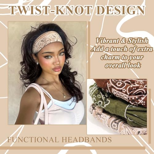 Bandana Headband Boho Head Bands For Women Wide Head Wraps Soft Turban Headband African Paisley Hair Bandana Scarf Headbands Stretchy Hair Band For Women Teen Girls - color: Style 148