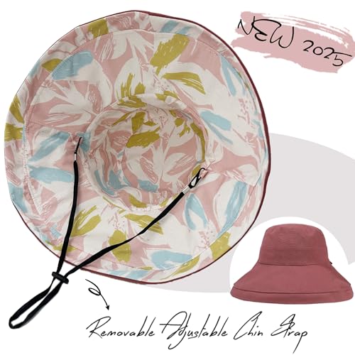 vidsel Womens Sun Hats Wide Brim Reversible Bucket Cotton Hat Packable Summer Travel Cap with Hat Clip,UV Protection - color: Wine Red2, size: Medium