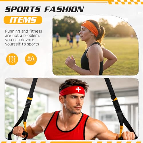 18 Pcs Sports Sweatbands for Men Women Camo Headbands Workout Non Slip Headbands Breathable Head Band Fitness Stretchy Unisex Hairband for Yoga Running Cycling Ball - color: Solid Color