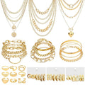 NEWITIN 44 Pieces Chunky Gold Jewelry Set for Women Fashion Costume Jewelry Gold Plated Chunky Necklace Chain Bracelet Ring Hoop Earrings Set for Women - color: Gold A