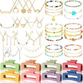 49 Pcs Boho Jewelry Set for Women, Surfer Wave Friendship Bracelets Layered Necklace Hair Clip, Summer Beach Gift - style: Charm