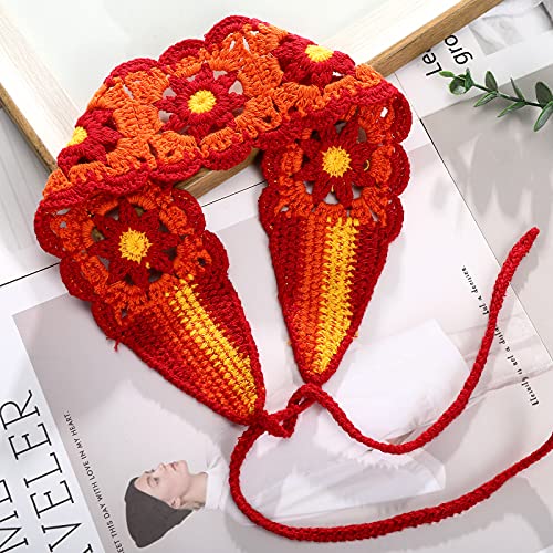 CHLINS Daisy Floral Elastic Handmade Crochet Headbands - 3PCS Bohemian Knit Head Wraps for Women and Girls (Colorful: Purple, Green, Orange) - color: (Colorful) Purple+Green+Orange