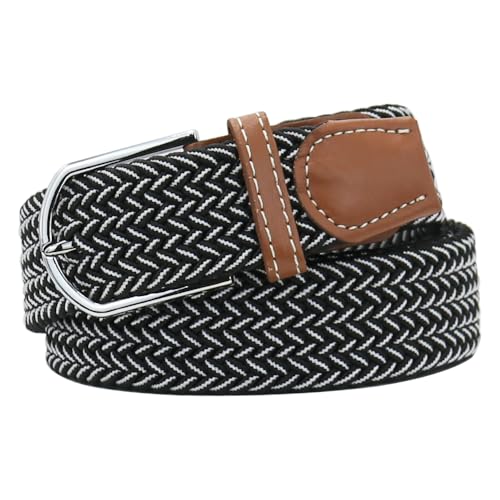 Mixed Color Woven Stretch Braided Belts for Men and Women Fashion Elastic Belts - color: Black and White, size: for Waist Size 41"-43"