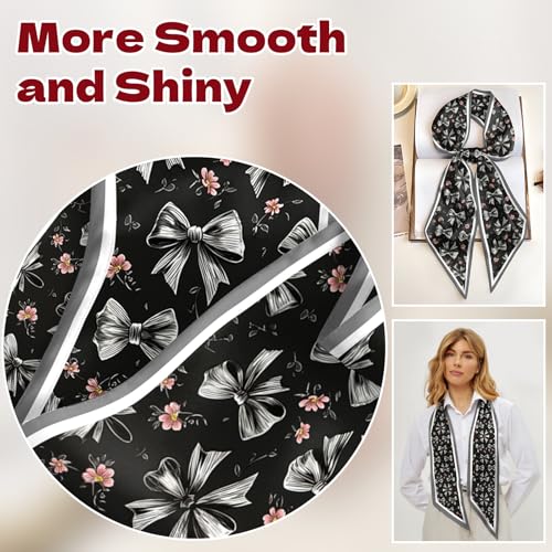 Head Hair Scarf Neck Silk Feeling Scarves Long Thin Satin Fashion Handbag Cute Decoration Women Girls 59 * 6.7'' - color: O-16-grey