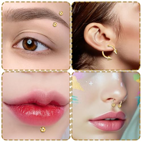 64 PCS Jewelry Lip Barbell Ring Lip Rings Vertical Labret Medusa Snake Bite Earring Piercing Jewelry Helix Earring Daith Tragus Cartilage Studs Steel for Women Men - color: gold