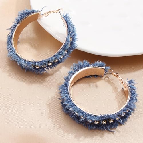Coiris Bohemian Statement Dangle Earrings for Women Denim Leather Shells Pearl Polygonal Leaf Circle Drop Earrings for Women - style: Rhinestone-A