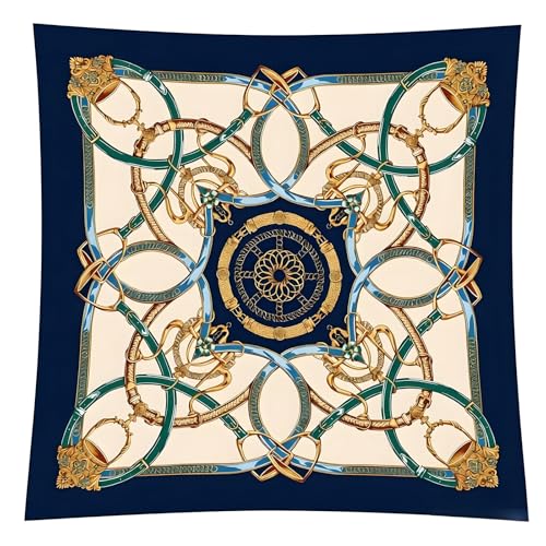 Premium Floral Scarf for Women 35x35 Square Silk Feel-Lightweight Scarves Headscarf Bandanas Wrapping Handbag - color: Golden Intertwined Chains