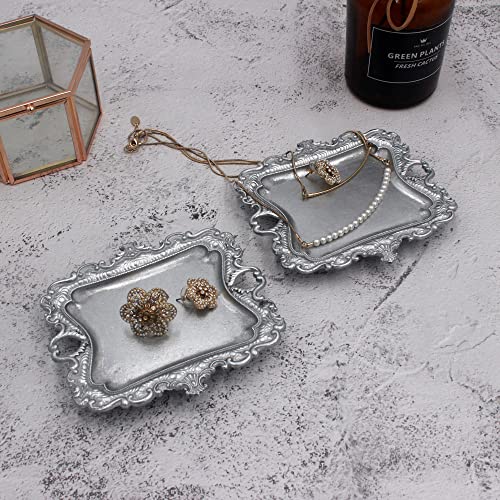(2 Pack) Vintage Small Sliver Ring Dish, Birthday & Wedding Gifts for Women，Wedding Ring Tray - Sliver - color: Sliver (2 Pack)