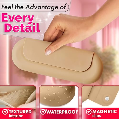 Silicone Makeup Brush Holder Travel – Stylish Silicone Make Up Bag 8.3 in, Travel Makeup Bag for Brushes, Easy-to-Clean Waterproof Case, Fits Purse or Tote, Magnetic Clips, Sturdy Brush Organizer - color: Beige Silicone Makeup Brush Holder