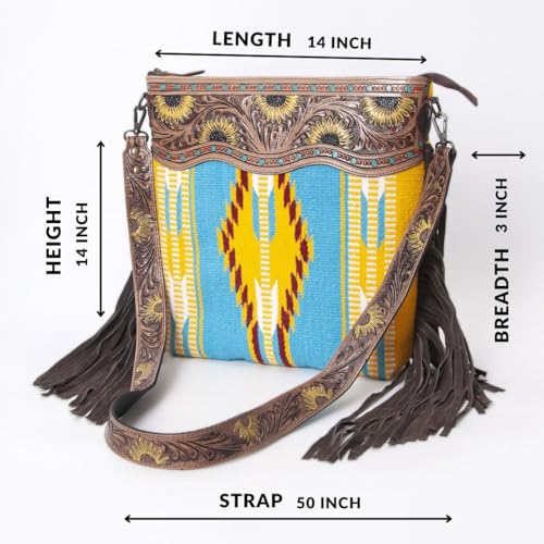 Merbaa Women Handtooled woolen saddle blanket hand woven Crossbody Bag - color: Yellow