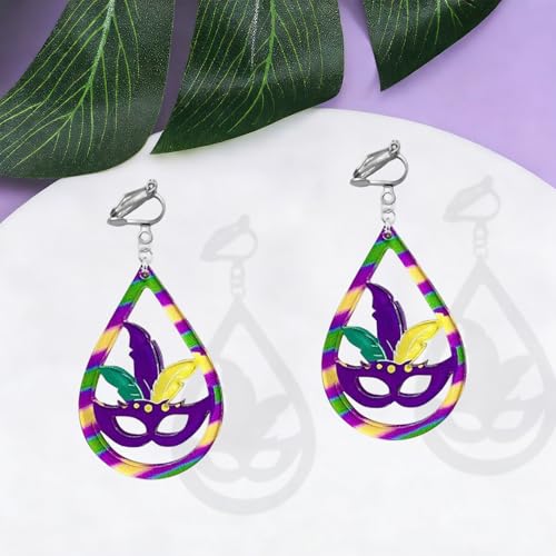 Mardi Gras Clip on Earrings for Women Boho Acrylic Parade Lette Mardi Gras Carnival Clip on Earrings Holiday Festival Jewelry Gifts Accessory - color: style2
