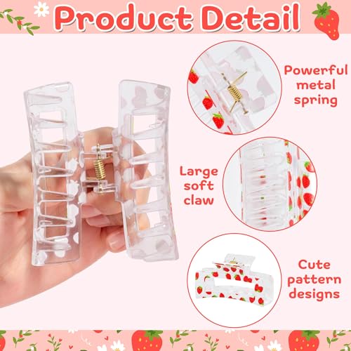 PANTIDE 4Pcs Strawberry Hair Claw Clips for Women Girls - Cute Fruit Rectangle Nonslip Clips Hair Accessories Aesthetic Barrettes for School Daily Party Favor Small Gifts Strong Hold