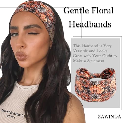 Boho Headbands for Women Vintage Floral Pattern Knotted Hair Bands Elastic Non-Slip Soft Sweat Head Bands African Sports Yoga Turban Headband Hair Accessories (Pack of 4) - color: Color-5