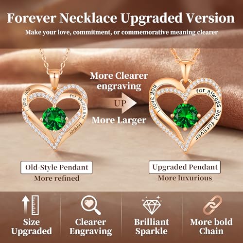 CDE Engraved Forever Love Heart Birthstone Necklace Jewelry Gifts for Women | Hypoallergenic,Nickel-Free & Lead-Free,3 x 3 mm 5A CZ Heart Pendant,Anniversary Christmas Birthday Gift for Girlfriend Wife - color: Birthstone-05-May, style: Rose Gold Plated-B
