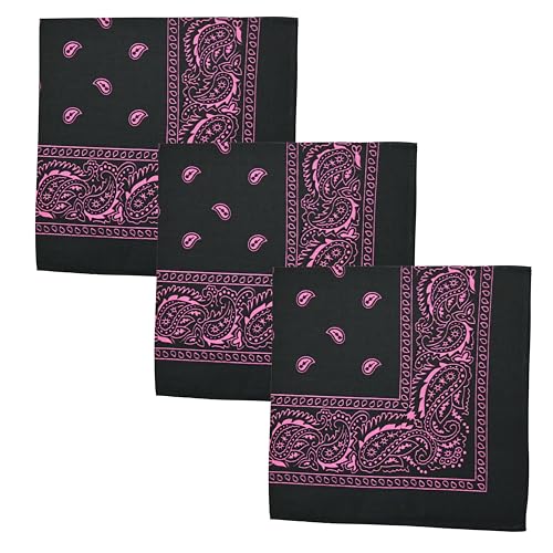 Motique Accessories Two Tone Paisley Bandana - Set of 3 - color: Black Pink