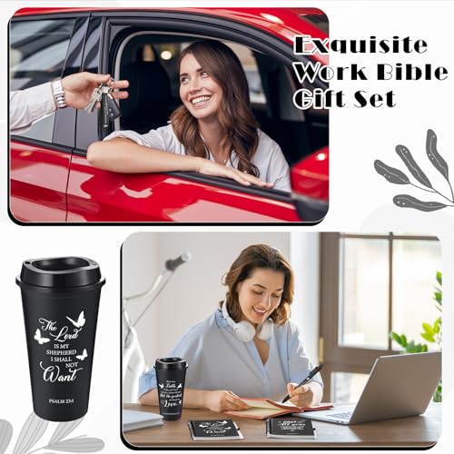 Skylety 12 Set/48 Pcs Christian Gifts for Men Religious Gift Set 16 oz Bible Scripture Cups with Lids Mini Spiral Notebooks Pens Keychains for Dad Husband Birthday (Black) - color: Black